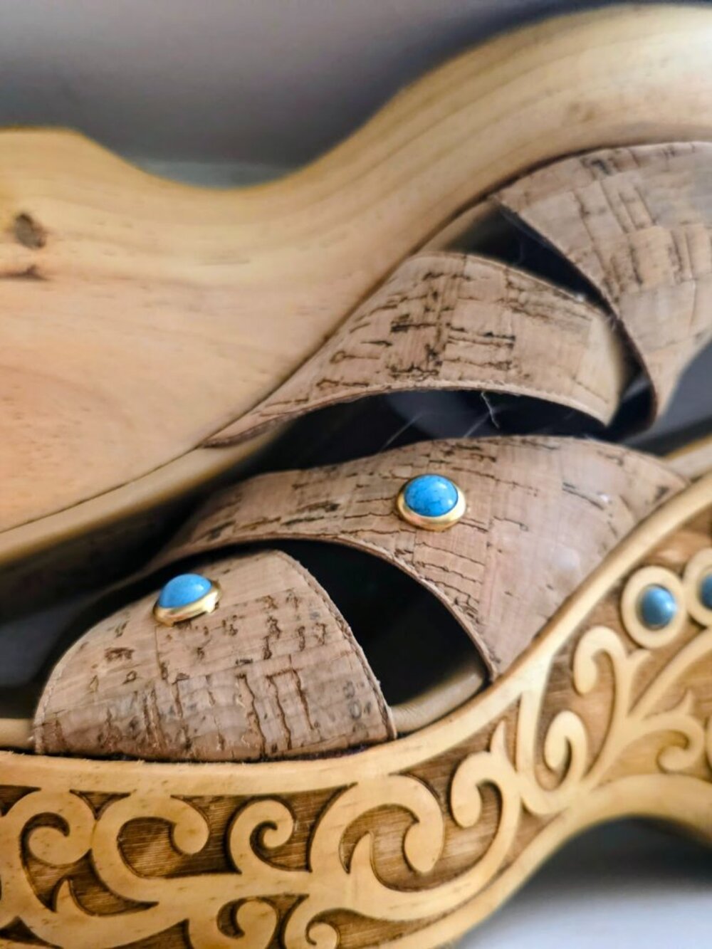 Stuart Weitzman Rydell Carved Wood Platform Clogs